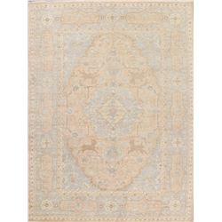 A WOOL HAND KNOTTED FLORAL OUSHAK AREA RUG.