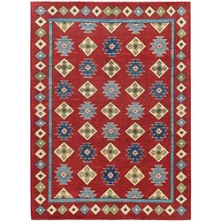 A WOOL HAND KNOTTED KAZAK ORIENTAL AREA RUG.