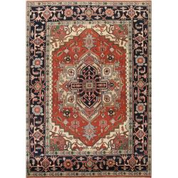 A WOOL HAND KNOTTED SERAPI ORIENTAL AREA RUG.