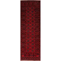 A WOOL HAND KNOTTED HALLWAY RUG RUNNER.