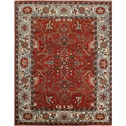 A WOOL HAND KNOTTED SERAPI ORIENTAL AREA RUG.