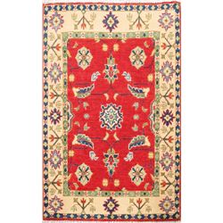 A WOOL HAND KNOTTED KAZAK ORIENTAL AREA RUG.