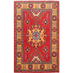 A WOOL HAND KNOTTED KAZAK ORIENTAL AREA RUG.