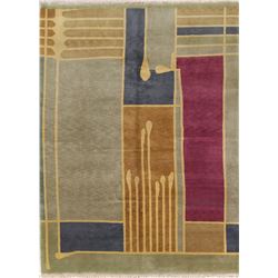 A WOOL HAND KNOTTED TIBETAN ORIENTAL AREA RUG.