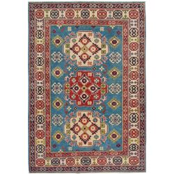 A WOOL HAND KNOTTED KAZAK ORIENTAL AREA RUG.