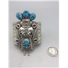 Image 2 : Turquoise and Sterling Silver Kachina Themed Bracelet