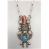 Image 1 : Turquoise and Coral Pendant with Handmade Chain