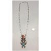 Image 2 : Turquoise and Coral Pendant with Handmade Chain