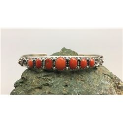 7 Stone Coral and Sterling Silver Bracelet