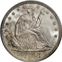 1858-S 50C MS66 PCGS. Ex: Norweb. WB-103. Errant 8 in 