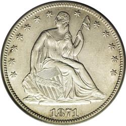 1871-CC 50C AU58 PCGS. The second half dollar delivery 
