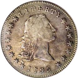 1795 S$1 Flowing Hair, Two Leaves AU55 PCGS. B-1, BB-2 