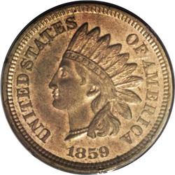 1859 P1C Indian Cent, Judd-228, Pollock-272, R.1, MS63 