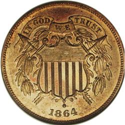 1864 2C Large Motto PR65 Red NGC. Nearly 20 million 18 