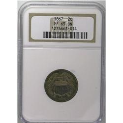 1867 2C PR65 Brown NGC. Boldly impressed and luminous. 