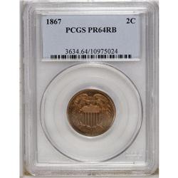 1867 2C PR64 Red and Brown PCGS. Sharply struck with d 