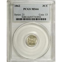 1862 3CS MS66 PCGS. This brilliant and lustrous premiu 