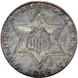 1856 3CS PR64 PCGS. We do not know how many proof Thre 
