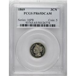 1869 3CN PR65 Deep Cameo PCGS. Bright surfaces display 
