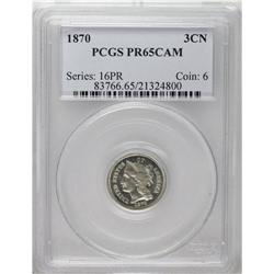 1870 3CN PR65 Cameo PCGS. Richly frosted over Liberty' 
