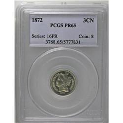 1872 3CN PR65 PCGS. A lovely Gem with moderate mirrors 