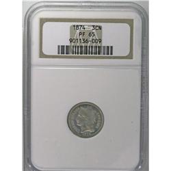1874 3CN PR65 NGC. Moderately reflective with champagn 