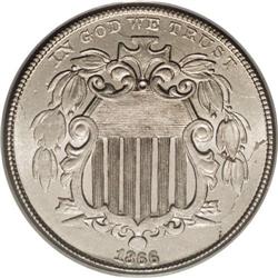 1866 5C Rays MS65 PCGS. An attractive piece, highly lu 