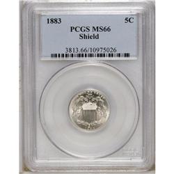 1883 5C MS66 PCGS. This outstanding Shield nickel is b 