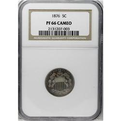 1876 5C PR66 Cameo NGC. Dusty rose toning over the shi 
