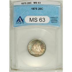 1875 20C MS63 ANACS. A highly lustrous example that ha 