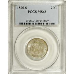 1875-S 20C MS63 PCGS. A Select and softly lustrous exa 