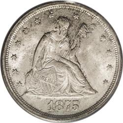 1875-S 20C MS65 PCGS. Medium chestnut and pearl-gray g 