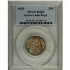Image 1 : 1853 25C Arrows and Rays MS63 PCGS. Mottled russet, or 