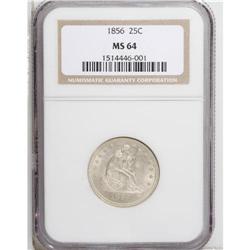 1856 25C MS64 PCGS. Delicate rose-gold toning graces t 