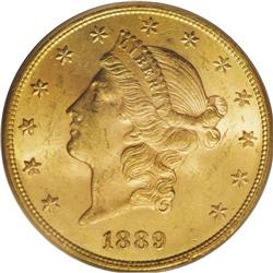1889 $20 MS62 PCGS. Boldly struck and highly lustrous 