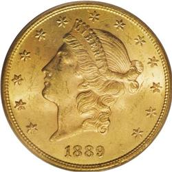 1889 $20 MS62 PCGS. Boldly struck and highly lustrous 