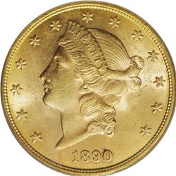 1890 $20 MS63 PCGS. Orange and green-gold patina procl 