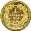 Image 2 : 1866 G$1 MS68 Prooflike NGC. Relatively few 1866 gold 