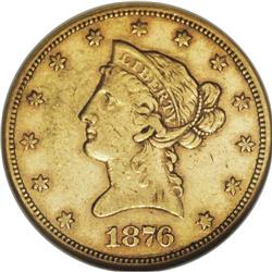 1876-CC $10 AU50 NGC. Winter 1-A, the only known dies. 