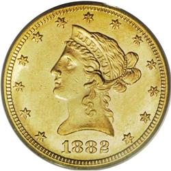 1882-CC $10 AU58 PCGS. Winter 2-A. This interesting va 