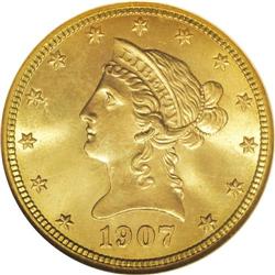 1907-S $10 MS66 NGC. Few Liberty Head ten dollar coins 