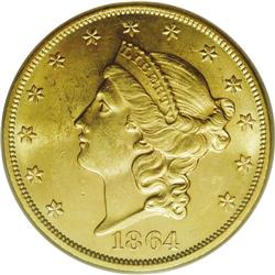 1864 $20 MS62 PCGS. Although the 1864 double eagle is 