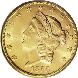 1866-S $20 No Motto AU58 PCGS. The 1866-S No Motto has 