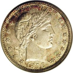 1896 25C PR67 NGC. Dashes of lovely gold, rose, ocean- 