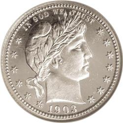 1903 25C PR66 Cameo NGC. A hint of champagne-gold acro 