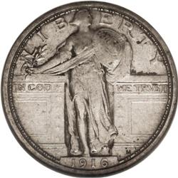 1916 25C AU55 NGC. The satiny surfaces of this Choice 
