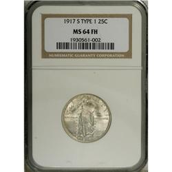 1917-S 25C Type One MS64 Full Head NGC. Slight central 