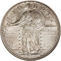 1917-S 25C Type One MS67 Full Head NGC. An original, b 