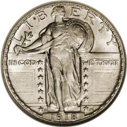 1918-S 25C MS65 Full Head NGC. Soft, satiny luster hig 