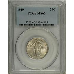 1919 25C MS66 PCGS. Light olive-gold toning graces the 